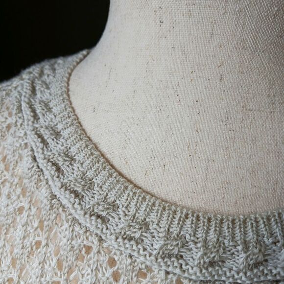 VINTAGE Pointelle Open Knit Sweater Scalloped Cottagecore Cotton Ivory Size L - Picture 4 of 9